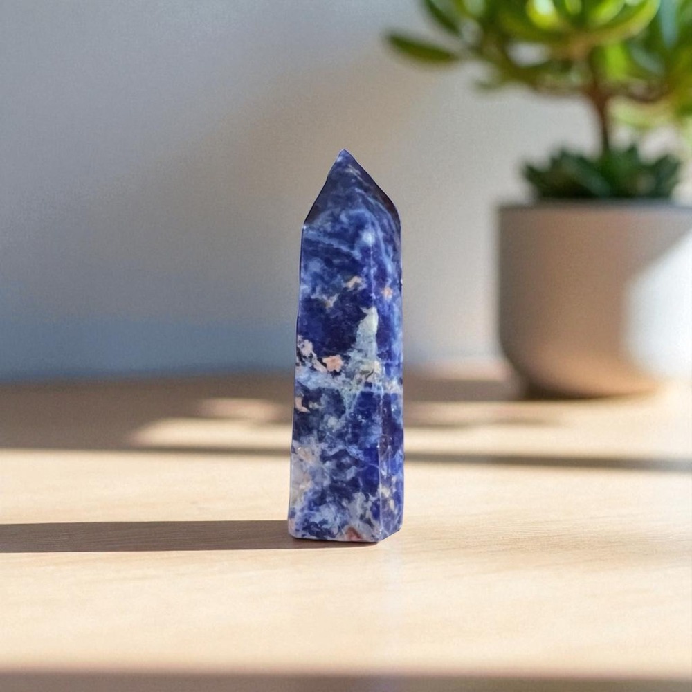 Polished Sodalite Crystal Mini Tower Point | Healing Stone‎ for Meditation Decor